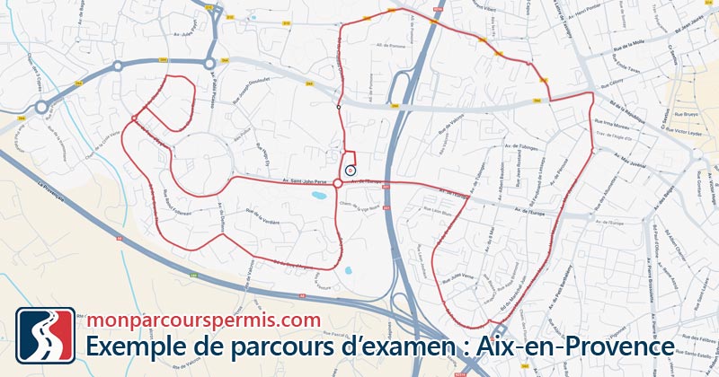 Carte des parcours d’examen du permis de conduire à Aix-en-Provence