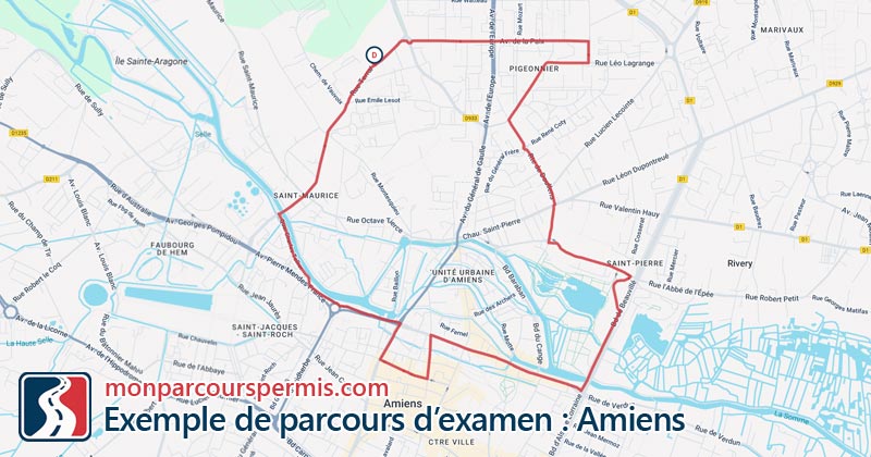 Carte des parcours d’examen du permis de conduire à Amiens