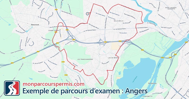 Carte des parcours d’examen du permis de conduire à Angers