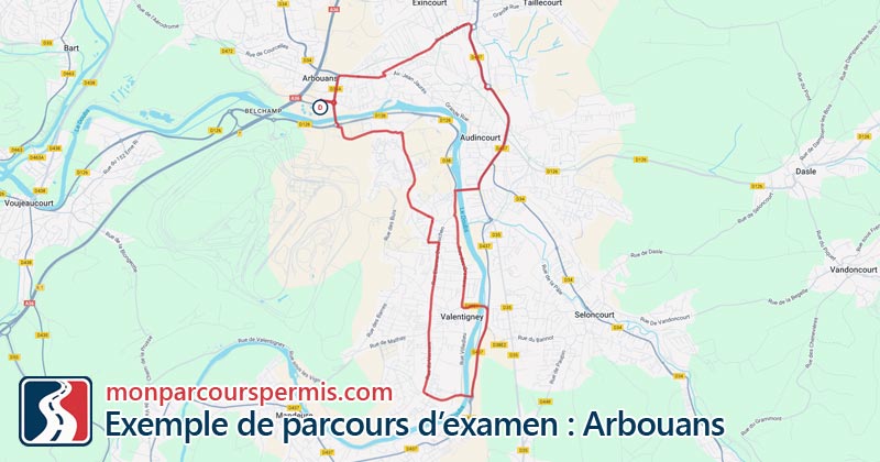 Carte des parcours d’examen du permis de conduire à Arbouans