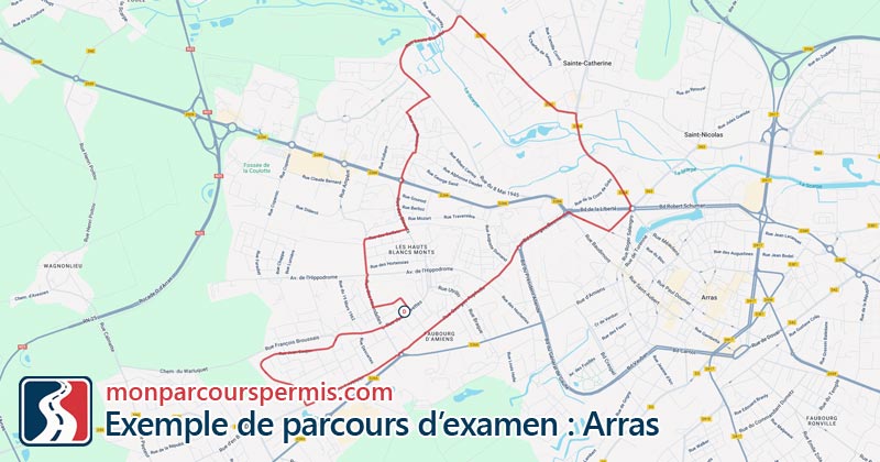 Carte des parcours d’examen du permis de conduire à Arras