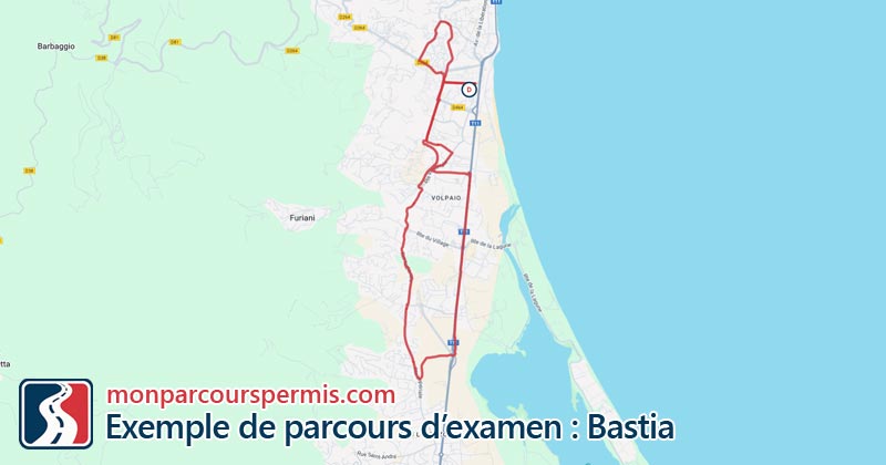 Carte des parcours d’examen du permis de conduire à Bastia