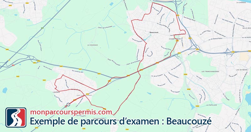 Carte des parcours d’examen du permis de conduire à Beaucouzé