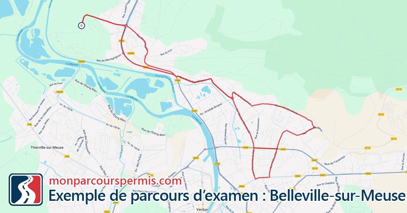 Carte des parcours d’examen du permis de conduire à Belleville-sur-Meuse