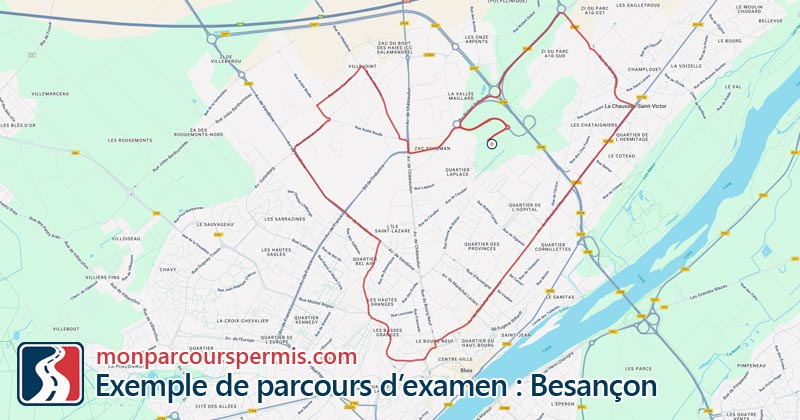 Carte des parcours d’examen du permis de conduire à Blois
