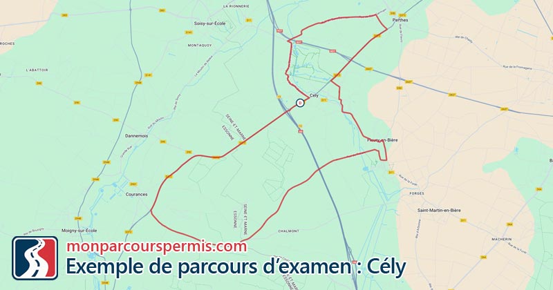 Carte des parcours d’examen du permis de conduire à Cély
