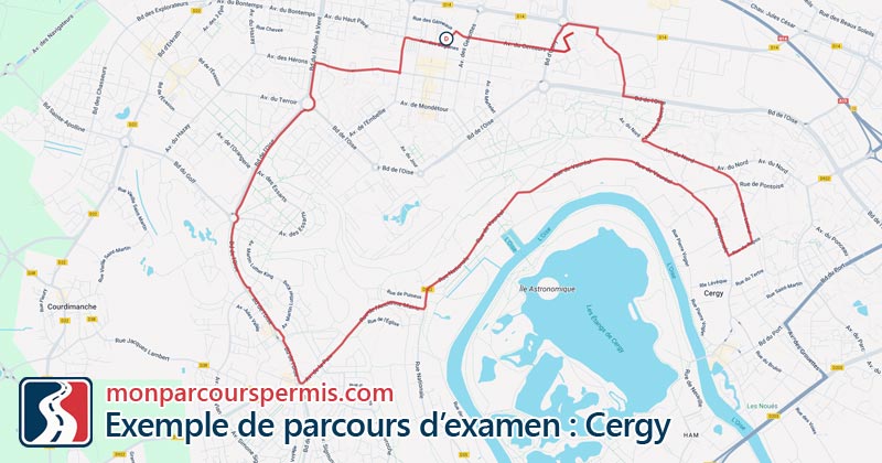 Carte des parcours d’examen du permis de conduire à Cergy