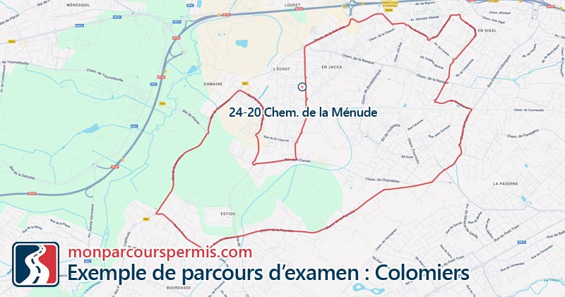 Carte des parcours d’examen du permis de conduire à Colomiers