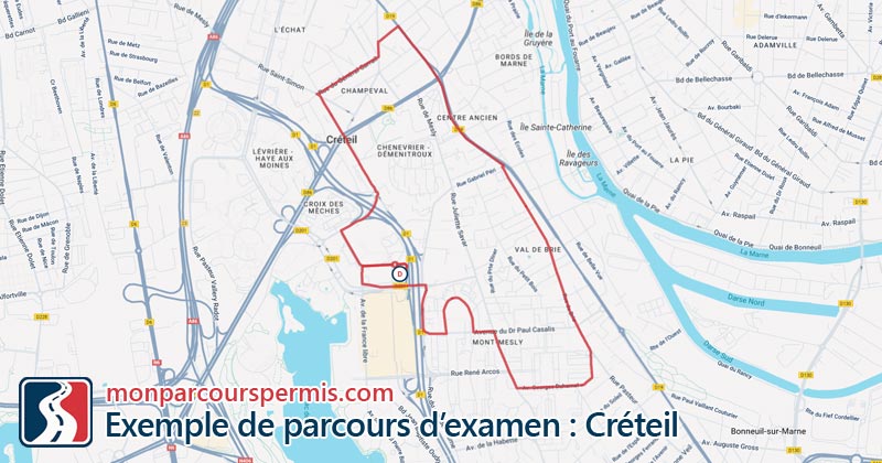 Carte des parcours d’examen du permis de conduire à Créteil