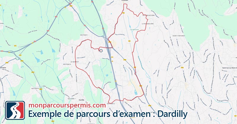 Carte des parcours d’examen du permis de conduire à Dardilly