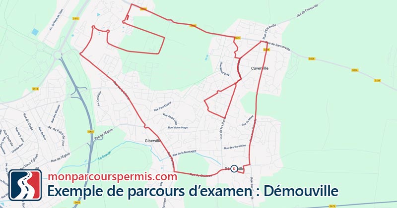 Carte des parcours d’examen du permis de conduire à Démouville