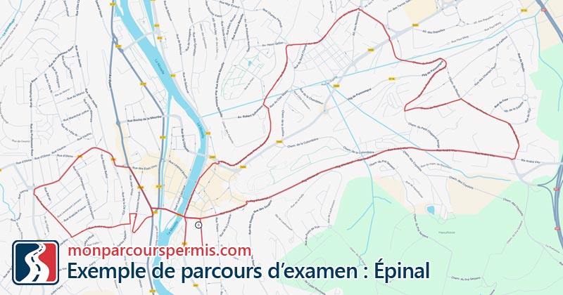 Carte des parcours d’examen du permis de conduire à Épinal