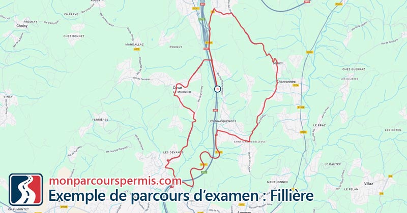Carte des parcours d’examen du permis de conduire à Fillière
