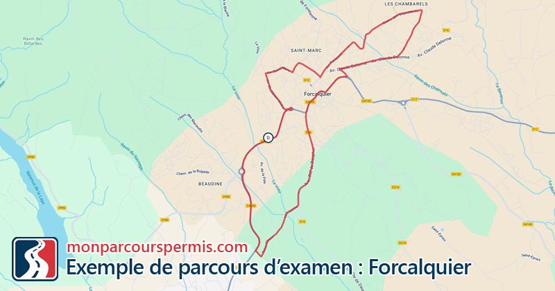 Carte des parcours d’examen du permis de conduire à Forcalquier