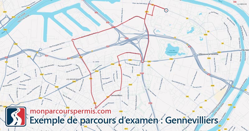 Carte des parcours d’examen du permis de conduire à Gennevilliers