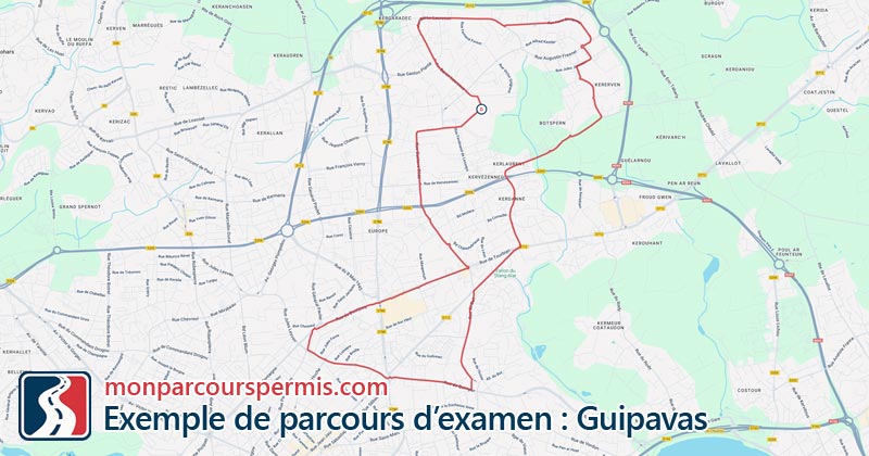 Carte des parcours d’examen du permis de conduire à Guipavas