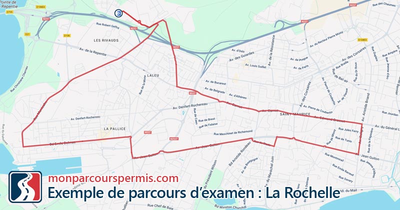 Carte des parcours d’examen du permis de conduire à La Rochelle