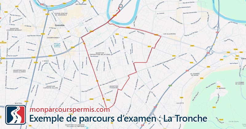 Carte des parcours d’examen du permis de conduire à La Tronche