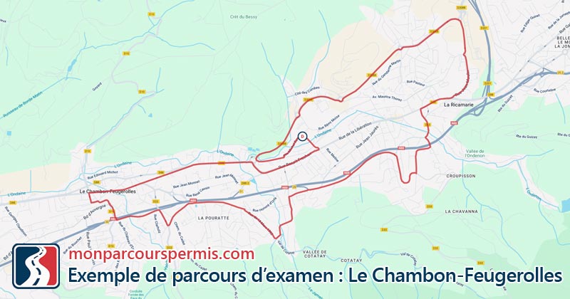 Carte des parcours d’examen du permis de conduire au Chambon-Feugerolles