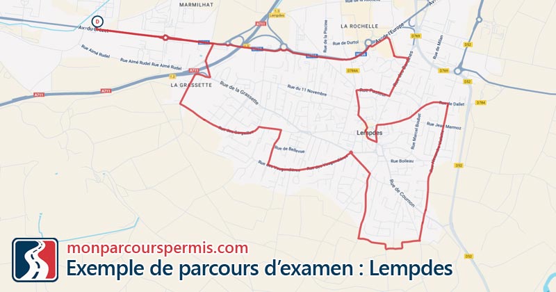 Carte des parcours d’examen du permis de conduire à Lempdes