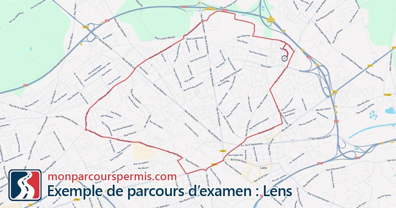 Carte des parcours d’examen du permis de conduire à Lens