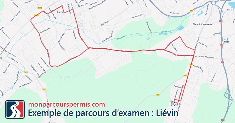 Carte des parcours d’examen du permis de conduire à Liévin