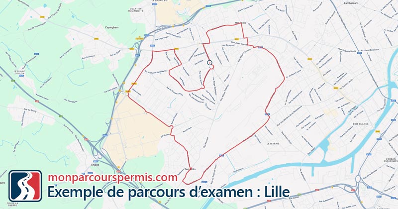 Carte des parcours d’examen du permis de conduire à Lille