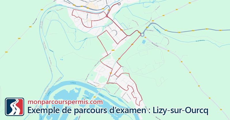 Carte des parcours d’examen du permis de conduire à Lizy-sur-Ourcq
