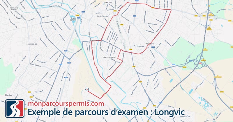 Carte des parcours d’examen du permis de conduire à Longvic