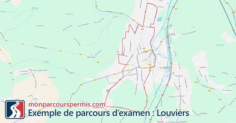 Carte des parcours d’examen du permis de conduire à Louviers