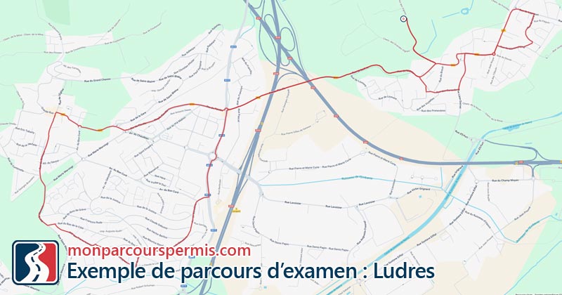 Carte des parcours d’examen du permis de conduire à Ludres