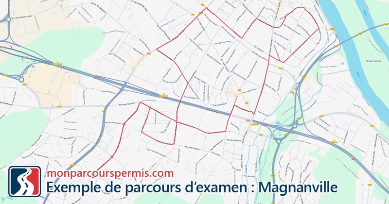 Carte des parcours d’examen du permis de conduire à Magnanville