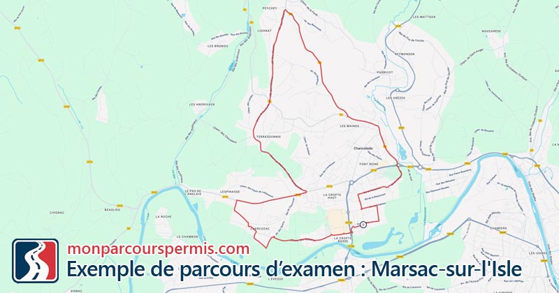Carte des parcours d’examen du permis de conduire à Marsac-sur-l'Isle
