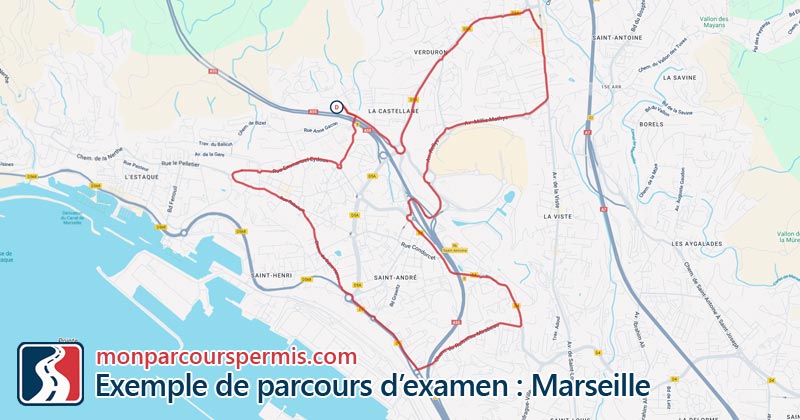 Carte des parcours d’examen du permis de conduire à Marseille