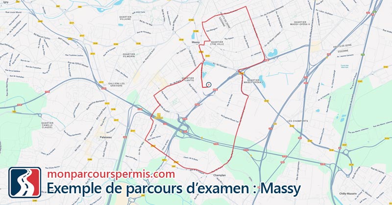 Carte des parcours d’examen du permis de conduire à Massy