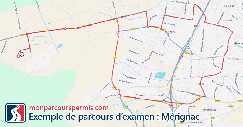 Carte des parcours d’examen du permis de conduire à Mérignac