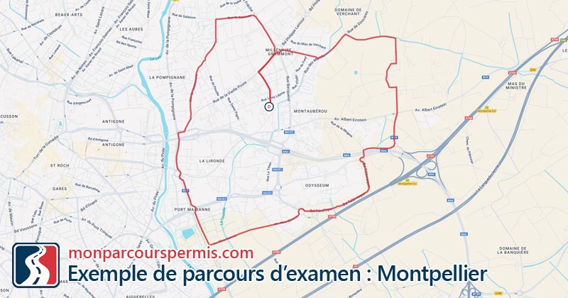 Carte des parcours d’examen du permis de conduire à Montpellier