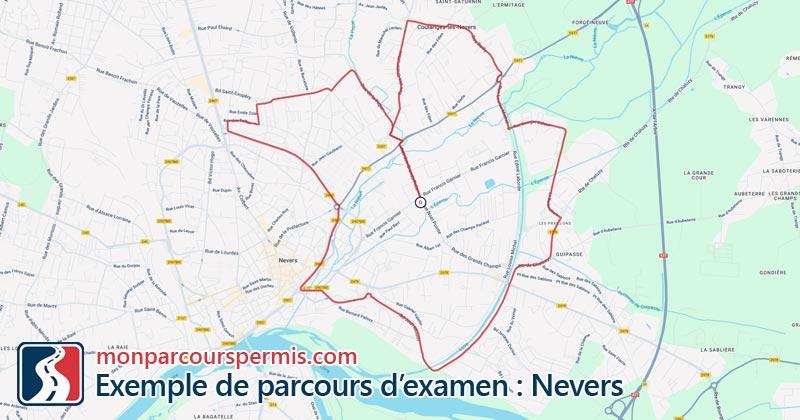 Carte des parcours d’examen du permis de conduire à Nevers