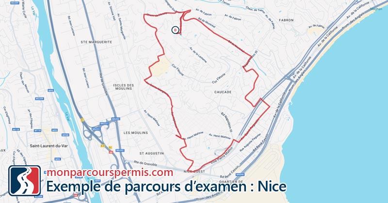 Carte des parcours d’examen du permis de conduire à Nice