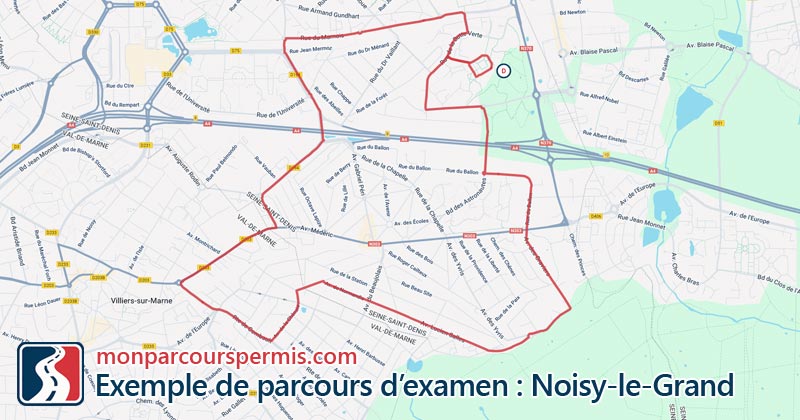 Carte des parcours d’examen du permis de conduire à Noisy-le-Grand