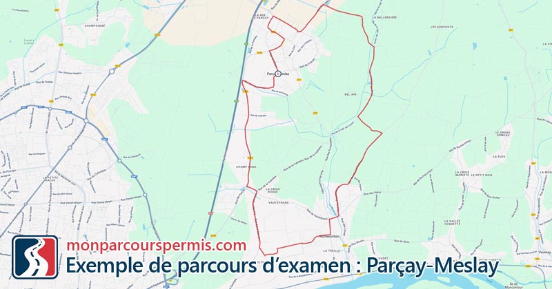 Carte des parcours d’examen du permis de conduire à Parçay-Meslay