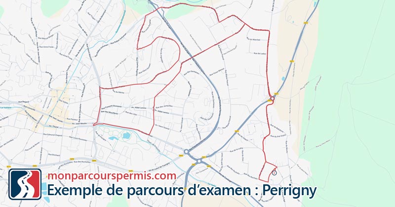 Carte des parcours d’examen du permis de conduire à Perrigny