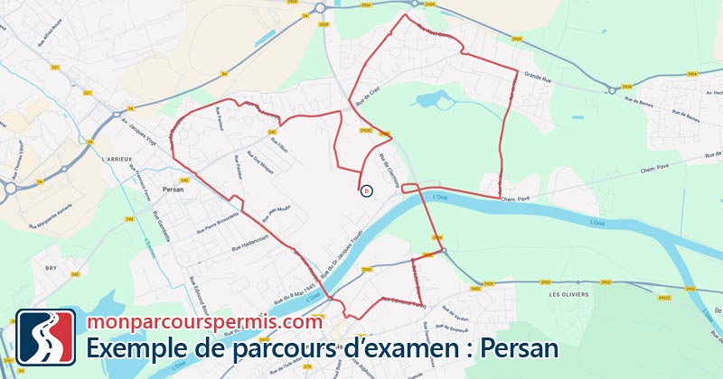 Carte des parcours d’examen du permis de conduire à Persan