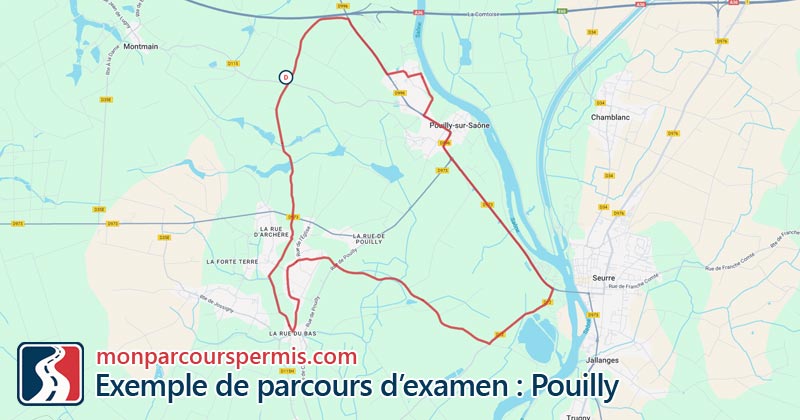 Carte des parcours d’examen du permis de conduire à Pouilly