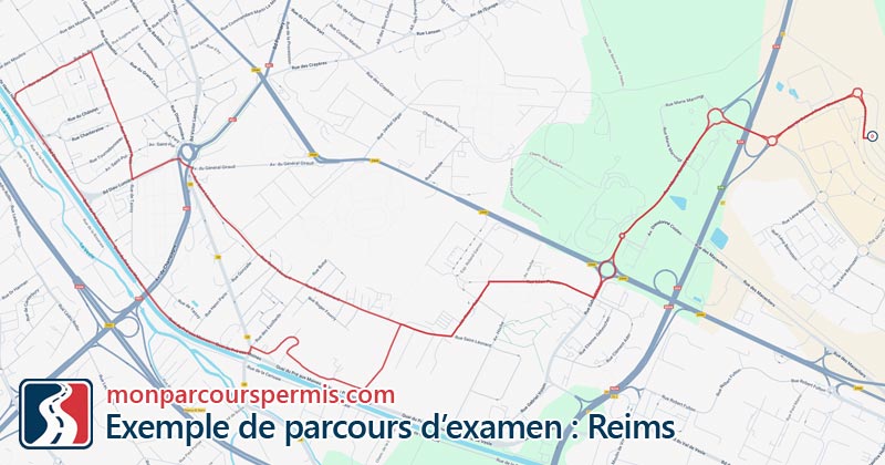 Carte des parcours d’examen du permis de conduire à Reims