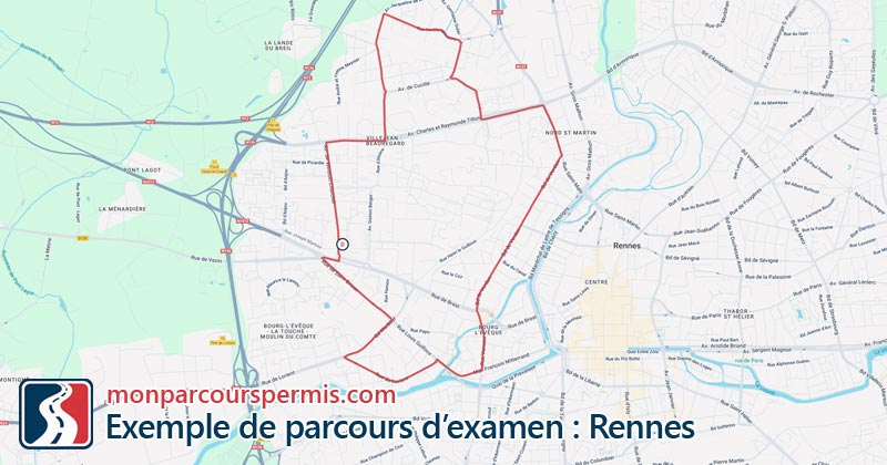 Carte des parcours d’examen du permis de conduire à Rennes