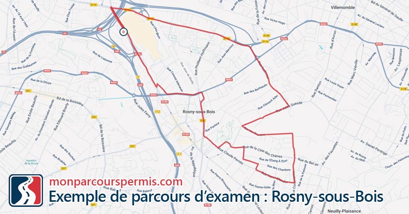Carte des parcours d’examen du permis de conduire à Rosny-sous-Bois