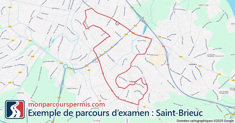 Carte des parcours d’examen du permis de conduire à Saint-Brieuc