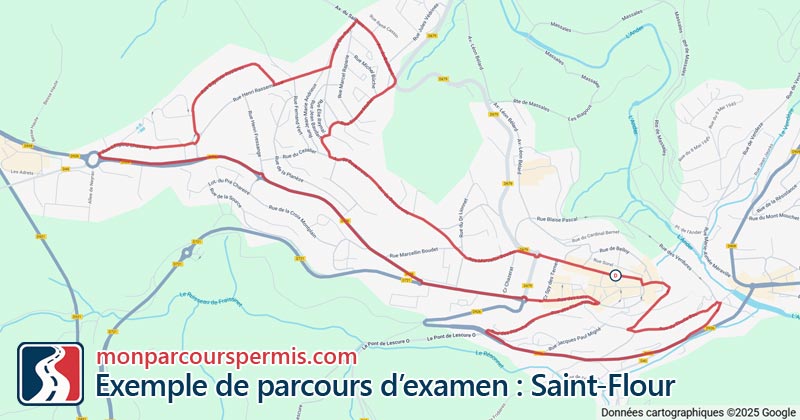 Carte des parcours d’examen du permis de conduire à Saint-Flour