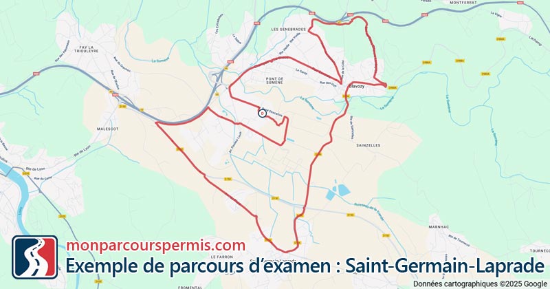 Carte des parcours d’examen du permis de conduire à Saint-Germain-Laprade